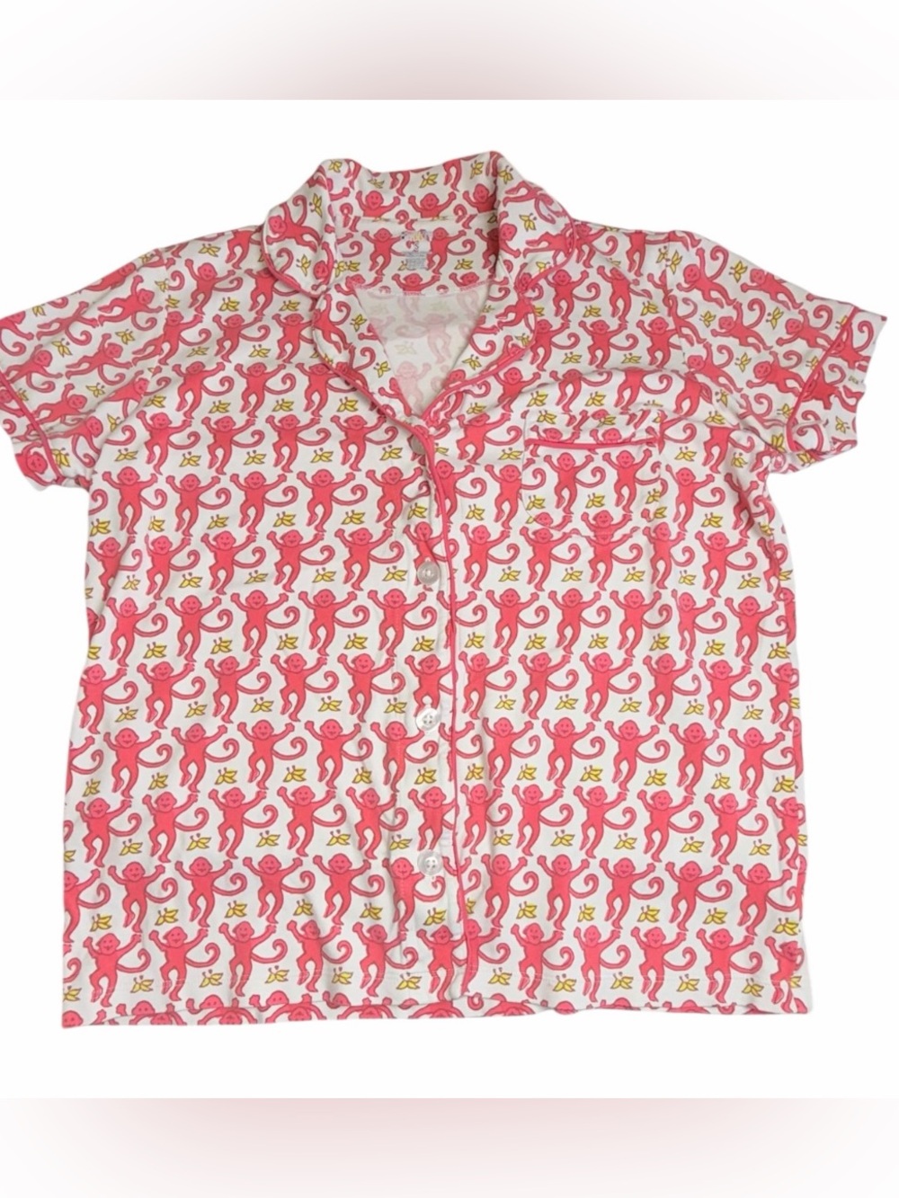 Roller Rabbit Monkey Print Pajama Set Size Small Pink White Short Sleeve Shorts - Picture 2 of 9